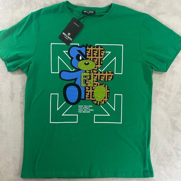 Moda & Pritex Shirt Green Size XXL Short Sleeve Bear Logo - Picture 3 of 7